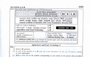 2019 G.C.E O/L Agriculture & Food Technology Full (English Medium)